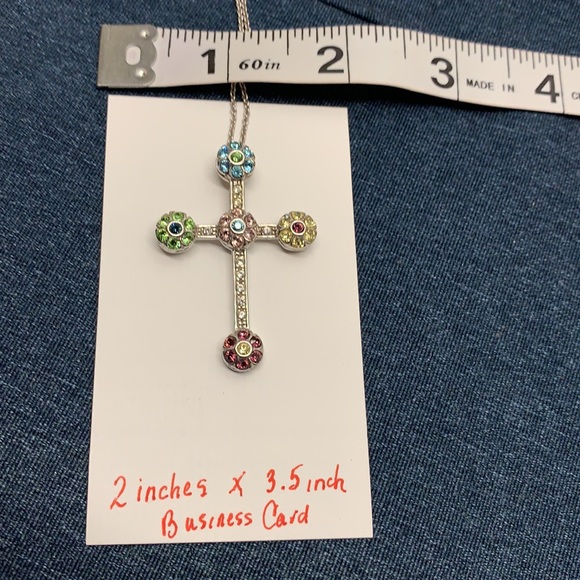 🩵💚 Colorful, gemstone cross necklace! SS-925 #A51 - Picture 7 of 7